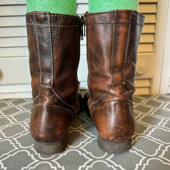 Steve Madden Womens Troopa Combat Boots Sz 8.5 Brown Leather Biker Lace Up Boho - Picture 9 of 12